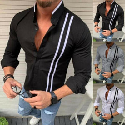 

Fashion Mens Casual Long Sleeve Shirts Formal Slim Fit Shirt Tops Blouse T-Shirt