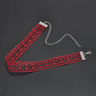

Women WhiteBlackRED Lace Flower POPSTYLE Chocker Collar Chunky Necklace Gothic