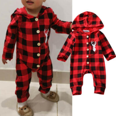 

US Infant Baby Boys Girls Christmas Deer Plaids Romper Jumpsuit Bodysuit Outfits