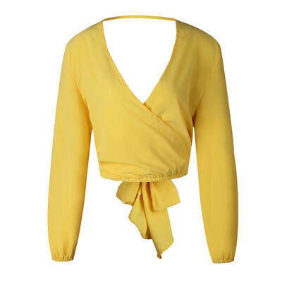 

Sexy Long Sleeve V Neck Backless Crop Tops Blouse Women Club Party Shirts