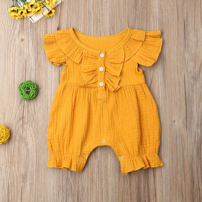 

Summer Infant Baby Boys&Girls Fly Sleeve Ruffles Solid Romper Jumpsuit Clothes