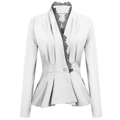 

Tailored Fashion Women OL Style Long Sleeve Tops Lace Patchwork Elegant Slim Suit Coat