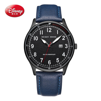 

Disney watches mens students Korean version of the ultra-thin fashion retro waterproof belt quartz watch blue belt black surface MK-12032