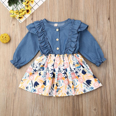 

Newborn Kids Baby Girls Long Sleeve Floral Dress Ruffle Tutu Skirts
