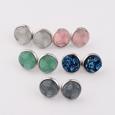 

Flat Round 304 Stainless Steel Druzy Resin Ear Studs Mixed Color 14x7mm Pin 07mm