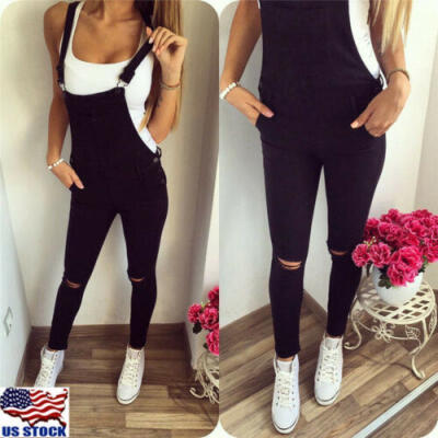 

Women Slim Denim Cotton BIB Pants Overalls Straps Jumpsuit Rompers Trousers USA