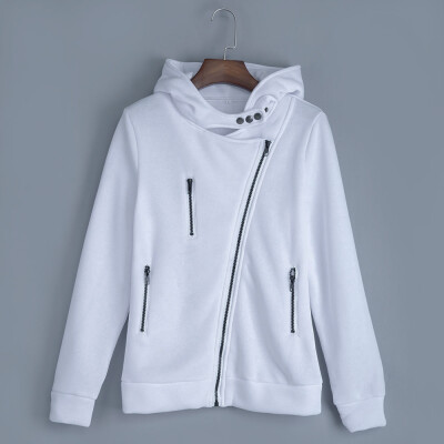 

Casual Turn-down Collar Zipper Button Design Women Hoodie