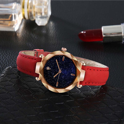 

RM Simple And Stylish Luxurious Starry Dial Convex Mirror Leather Strap Watch