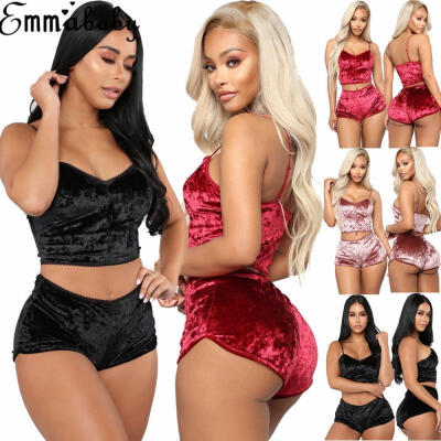 

Women Sexy Velvet Two-piece Lingerie Sleepwear Lace Nightwear Pajamas Chemise