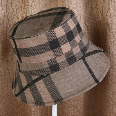 

Chequered Fishermans Cap Ms Autumn New Flannel Pot Cap Foldable Simple Student Sunshade Cap