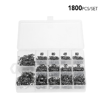 

1200pcs 1800pcs 3-16 Mixed Size Fishing Hooks Set High Carbon Steel Fishing Hooks Fishhooks