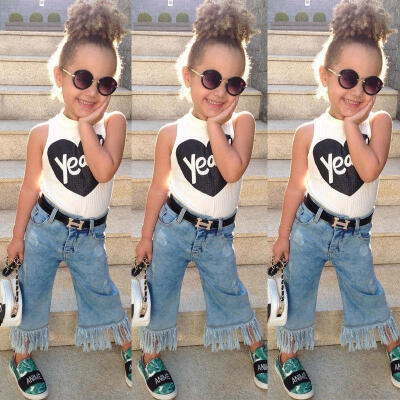 

Fashion Toddler Baby Kids Girl Vest Top Jeans Denim Pants Outfits Set Clothes 6M-5T