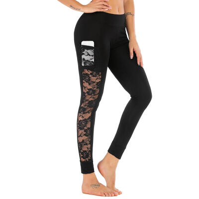 

Mesh Hollowed Sports Pocket Pants Women Solid Color Yoga Push-up Leggings