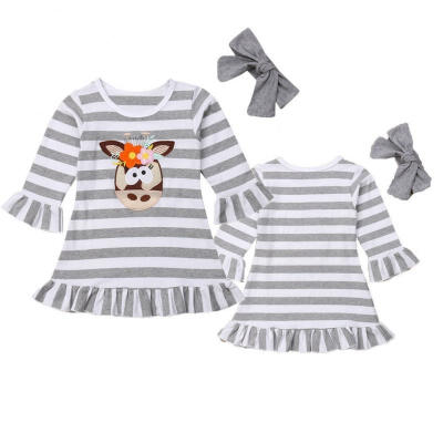 

Baby Kid Girl Autumn Stripe Long Sleeve Dress Party Pageant Princess Dresses