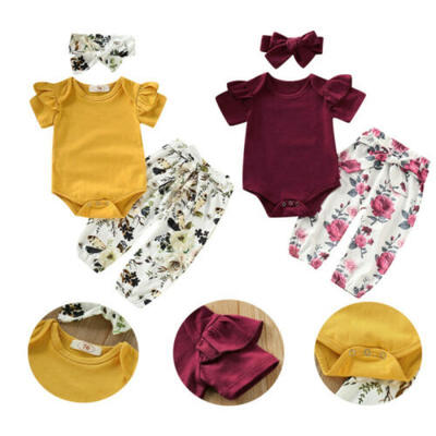 

US Stock Newborn Toddler Baby Girl Clothes Tops Romper Floral Pants Outfits Set