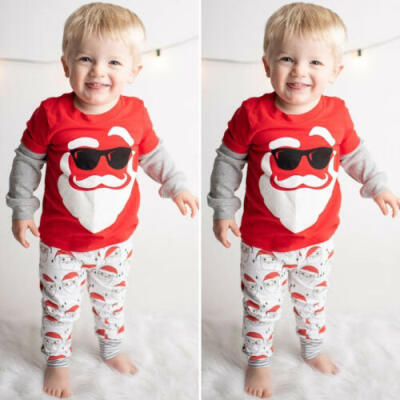 

Christmas Toddler Kids Baby Boy Girl Clothes Xmas Santa Claus Tops Pants Outfits