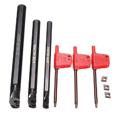 

3Pcs Boring Bar Holder S07KS10KS12M-SCLCR06 3Pcs CCMT0602 Inserts 3Pcs Wrenches