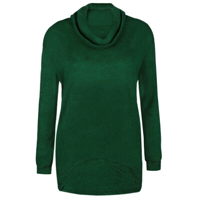 

Individual Womens Fashion Autumn And Winter Loose Long Sleeve Sweater Casual Heap Collar Solid Color Irregular Hem Pullover Tops