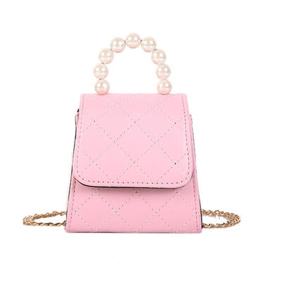 

Solid Color Pearls Shoulder Handbags Leather Women Lattice Crossbody Bags