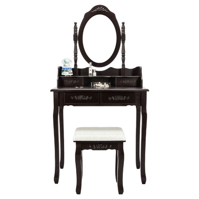 

Makeup Dresser Modern Concise 4-Drawer 360-Degree Rotation Removable Mirror Dresser Brown