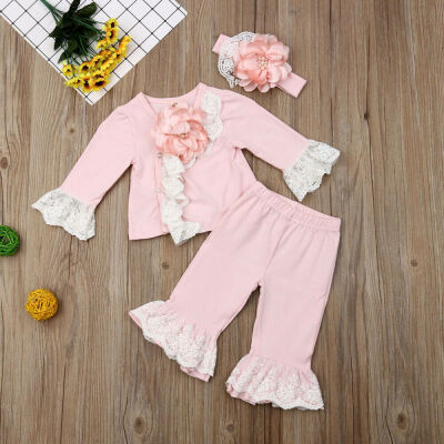 

Newborn Baby Girl Lace 3D Flower Tops Long Pants Sleeping BagHeadband Outfits