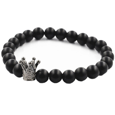 

Natural Stone King Crown Charm Bracelet Men Women Polish Stone Bead Bracelets