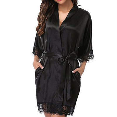 

Women Sexy Deep V Sleepwear Nightgown Satin Silk Babydoll Lace Robes Sleep Dress