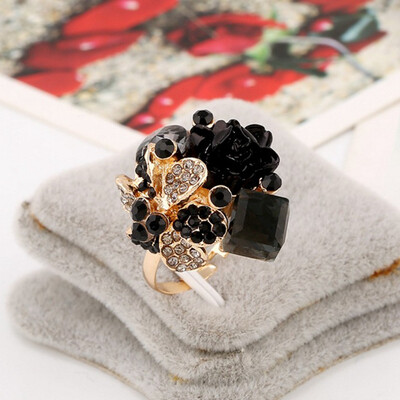 

Flower Ring For Women Hot Sale Crystal Fashion Party Ring Colorful Jewelry Trendy Adjustable Womens Ring