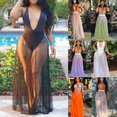 

Women Bikini Cover Up Swimwear Sheer Beach Maxi Wrap Skirt Sarong Pareo Bikini