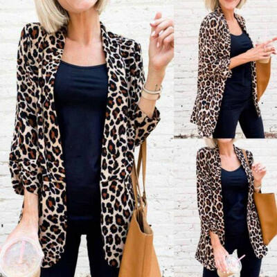 

US Womens Leopard Slim Long Sleeve Business Blazer Suit Jacket Coat Outwear -XL