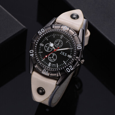 

Gobestart Casual Fashion Fake Three Eye Six Needle Leather Padded Strap Mens Quartz Watch