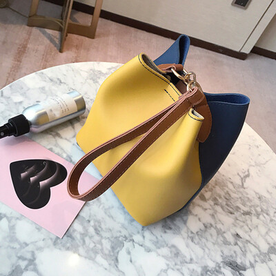 

Tailored Fashion Women Leather Wide Handbag Patchwork Shoulder Crossbody Bucket Bag
