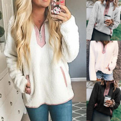 

Women Long Sleeve Winter Plush Blouse Sweater Tops Casual Fluffy Pullover Shirt