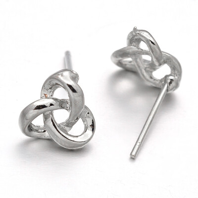 

Flower Alloy Ear Studs with Rhinestone&Plastic Earplugs Platinum 9x2mm Pin 08mm