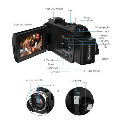 

Andoer 4K Camcorder 1080P 48MP WiFi Digital Video Camera IR Night Sight 16X Digital Zoom with 039X Wide Angle Macro Lens Extern