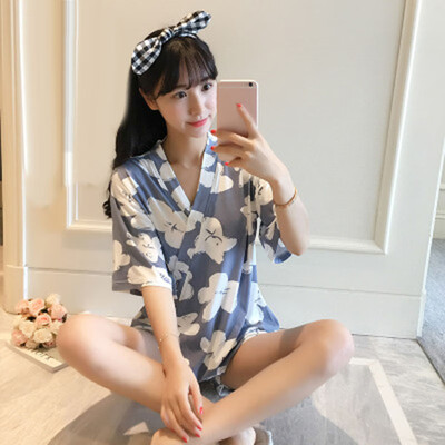 

Women Sweet Printed Kimono Short Sleeve Autumn Pajamas Sleepwear Homewear Kits