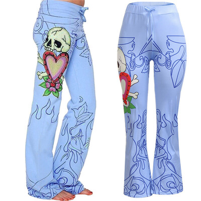 

Womens Halloween Print Flowy Wide Leg High Waist Long Pants