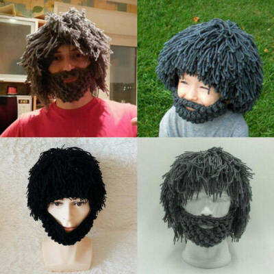 

UK Handmade Hairy Wig Beard Caveman Winter Hats Warm Hobo Wild Cute Caps Gifts