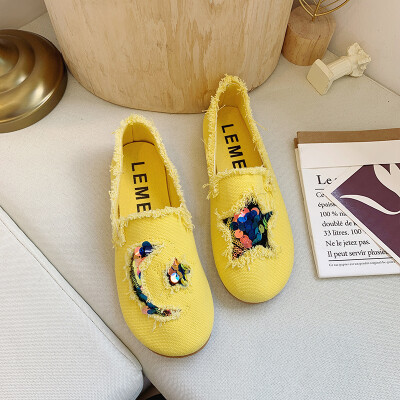 

Womens shoes 2019 New single shoes Summer Korean version 100 flat-soled bean shoes cute students soft soles pedal shoes