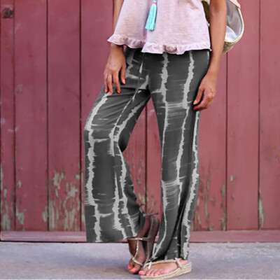 

Women Summer Casual Bow Tie Print Loose Beach Long Pants Trousers
