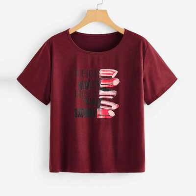 

Nomeni Women Casual Short Sleeve Letter Printed Top Blouse Crop Tops Shirt