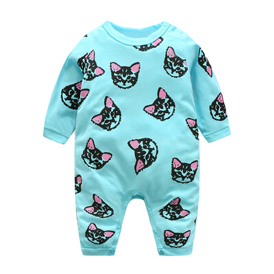 

Baby Infants Cat Print Long Sleeve Rompers Toddler Kids Jumpsuit Bodysuit