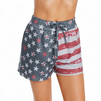 

Printed pattern elastic belt casual shorts
