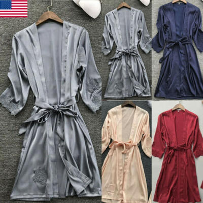 

Women Sexy Silk Lace Robe Dress Gown Kimono Bridal Wedding Sleepwear Nightdress