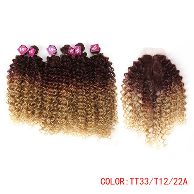 

Noble Synthetic Hair Weave 16-20 inch 7Pieceslot Afro Kinky Curly Hair Bundles With Closure African lace For Women hair Extensi