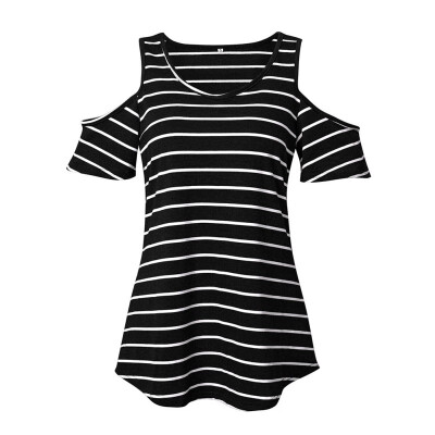 

Women Summer Short Sleeve Sexy Off Shoulder T-Shirt Women Casual Tops Female O-Neck Striped T Shirt feminino camisa