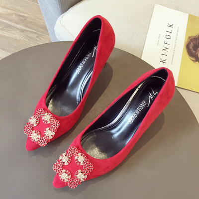 

Qingcang High-heeled Female Fine-heeled Shoes Summer 2018 Korean Sexy Fairy Wind Tip Water Drill Square Button Single Shoe Female