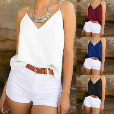 

Women Summer Chiffon V-Neck Vest Top Sleeveless Blouse Casual Tank Tops T-Shirt