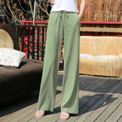 

Women Casual Loose Ankle-length Straight Pants Retro Style Bow Decoration Pants