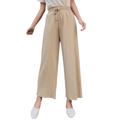 

Fashion Women Cotton Linen Blend Long Pants Casual Wide Leg Beach Loose Trousers